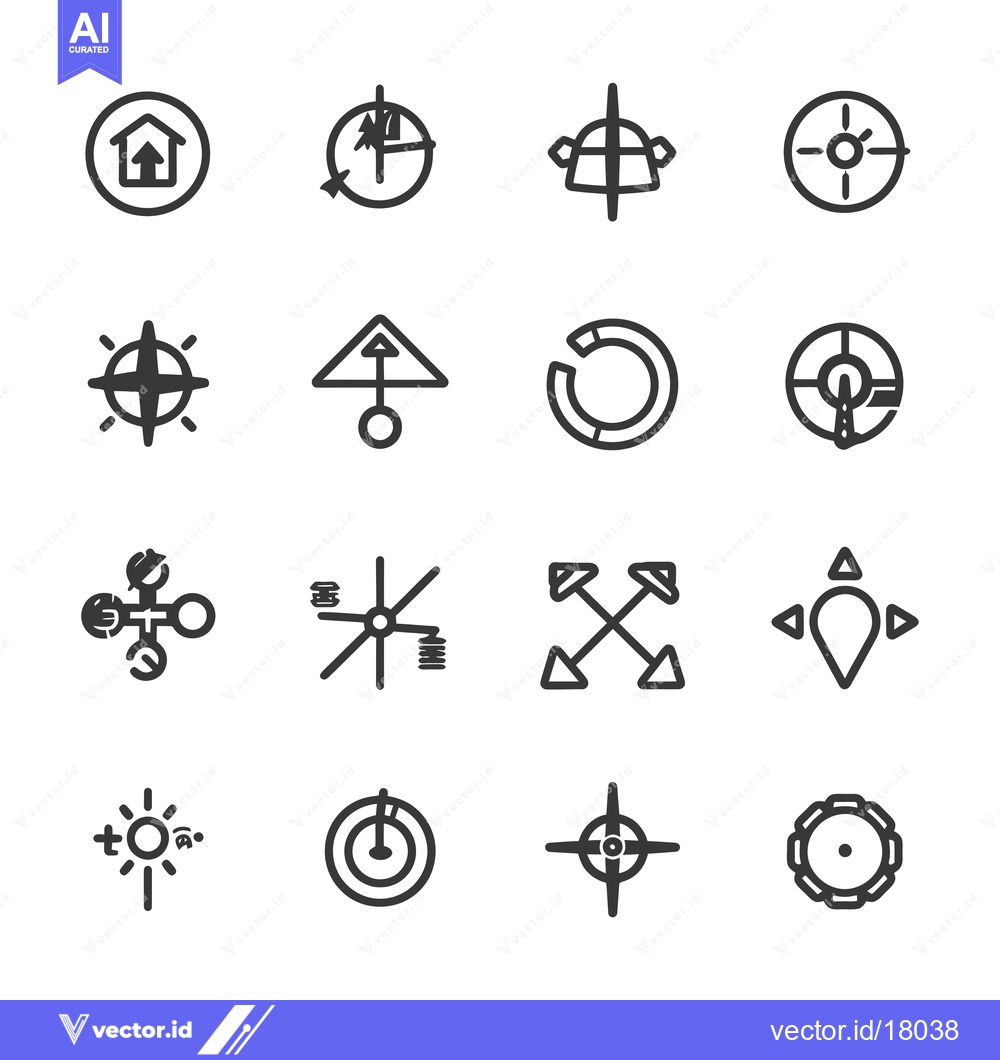Premium Vector dari A Set of 16 Black and White Navigation Icons