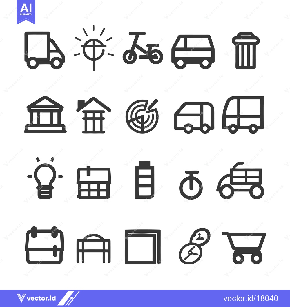 Premium Vector of A Set of 16 Black and White Outline Icons