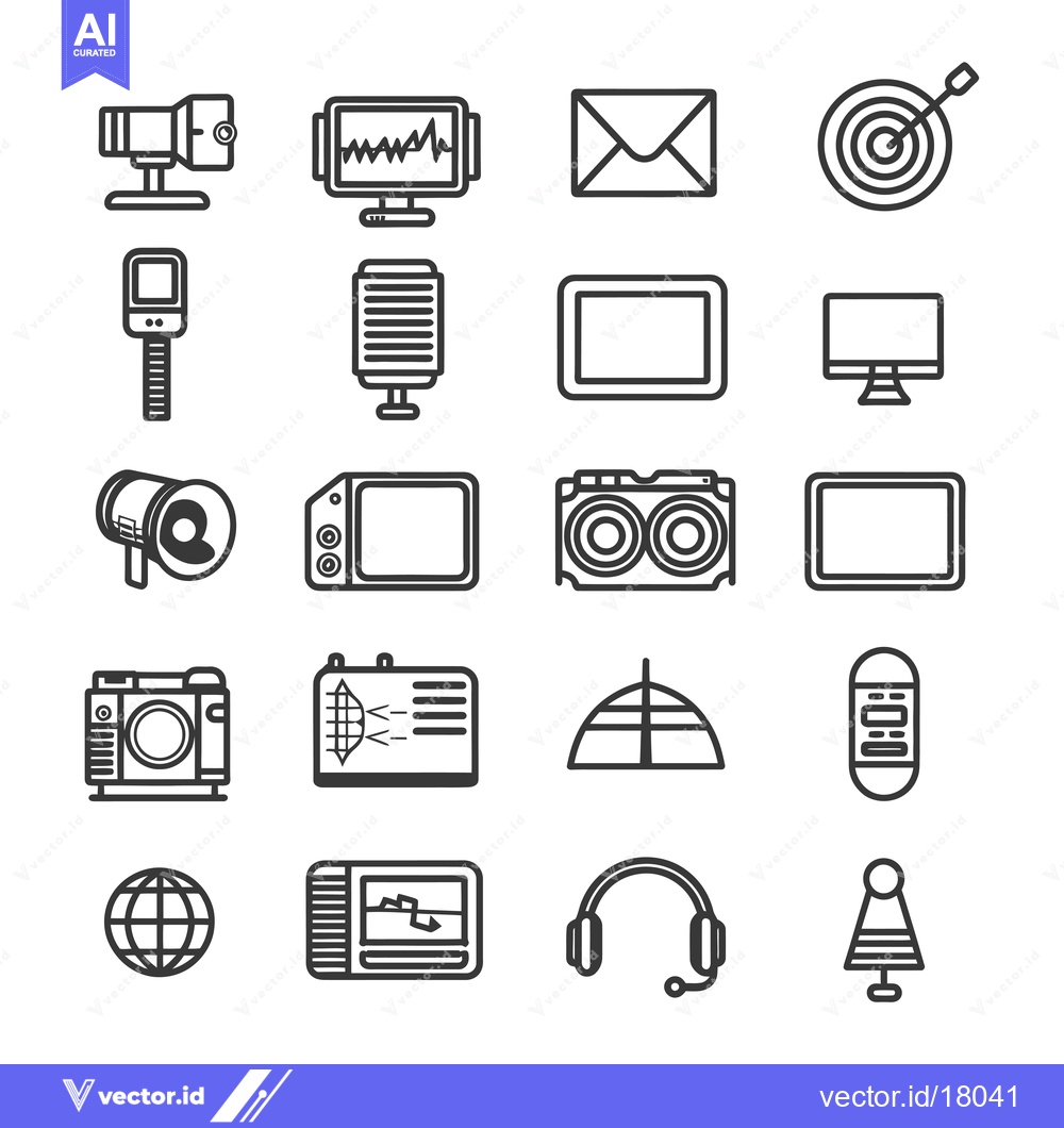 Premium Vector dari A Set of 16 Black and White Outline Icons Depicting Various Communicat