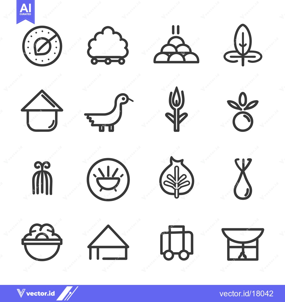 Premium Vector dari A Set of 16 Black and White Outline Icons Depicting Various Objects an