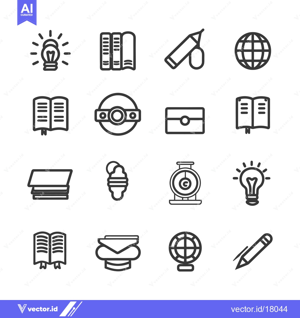 Premium Vector dari A Set of 16 Black and White Outline Icons Relating to Education and Le