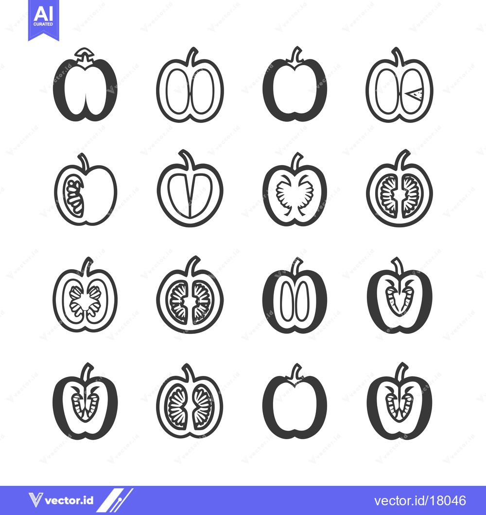 Premium Vector dari A Set of 16 Black and White Pepper Illustrations in Different Position