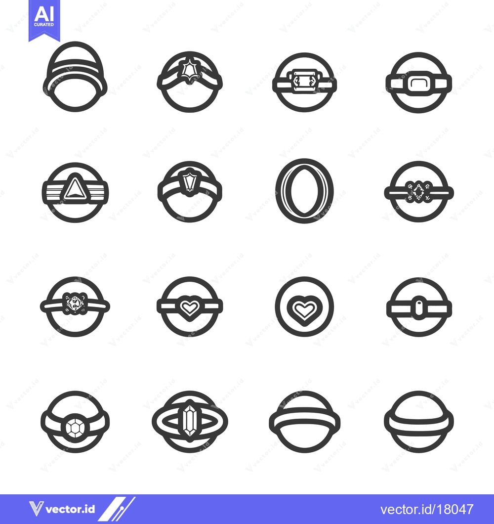 Premium Vector dari A Set of 16 Black and White Ring Icons