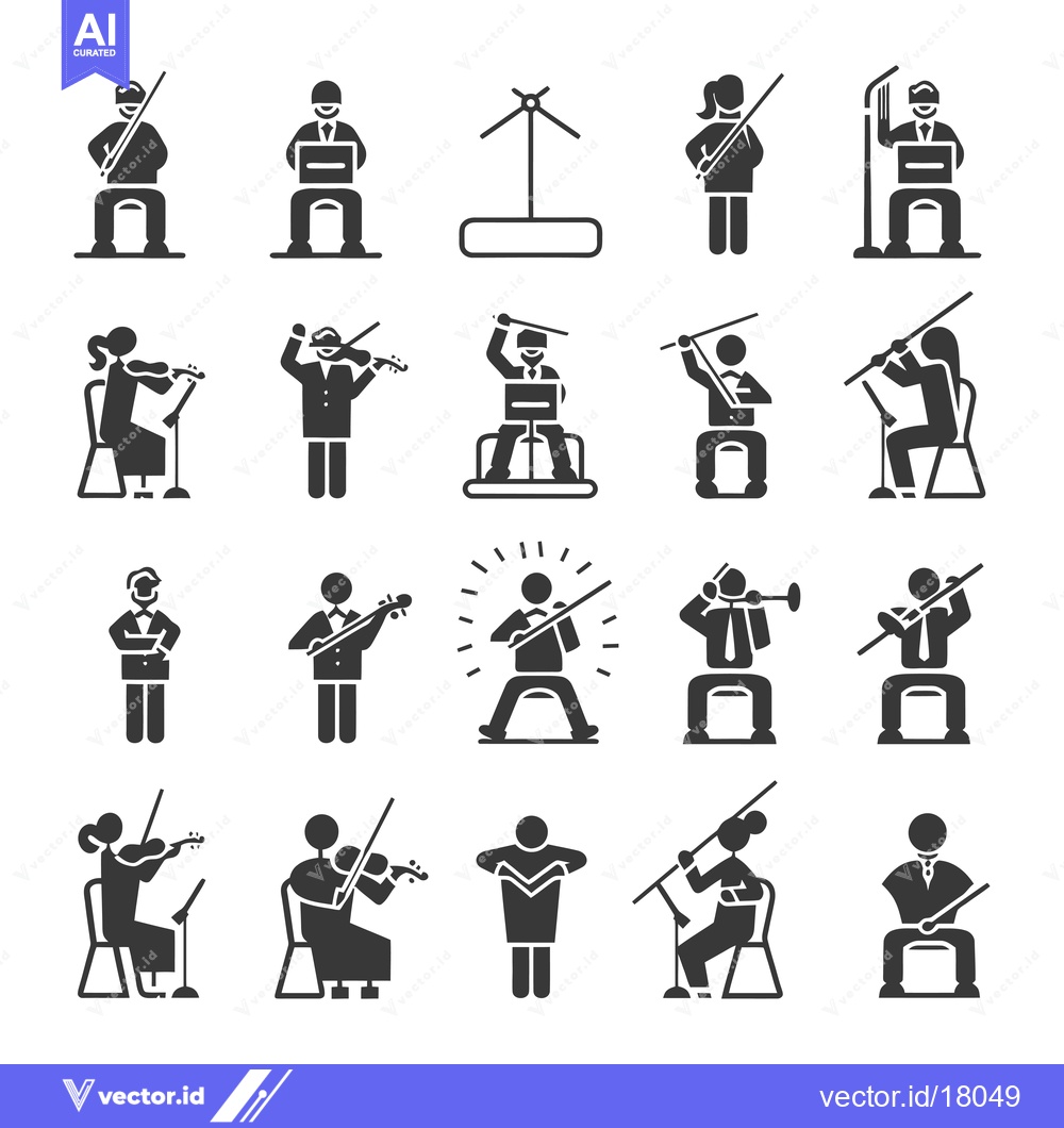 Premium Vector of A Set of 16 Black and White Silhouettes Depicting Orchestra Musicians
