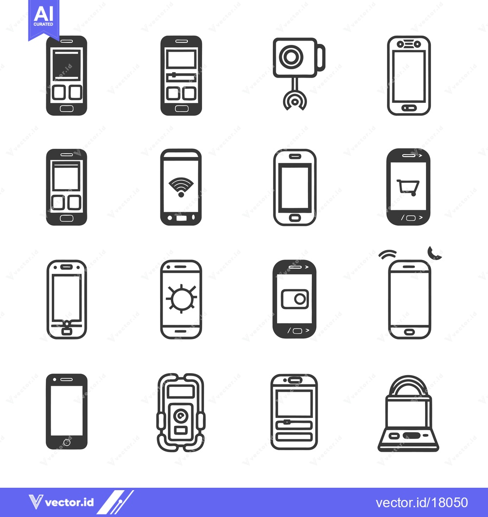 Premium Vector of A Set of 16 Black and White Smartphone Icons