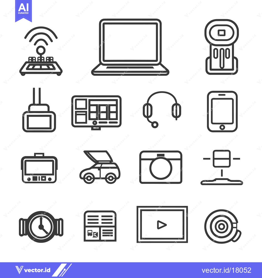 Premium Vector dari A Set of 16 Black and White Technology Icons