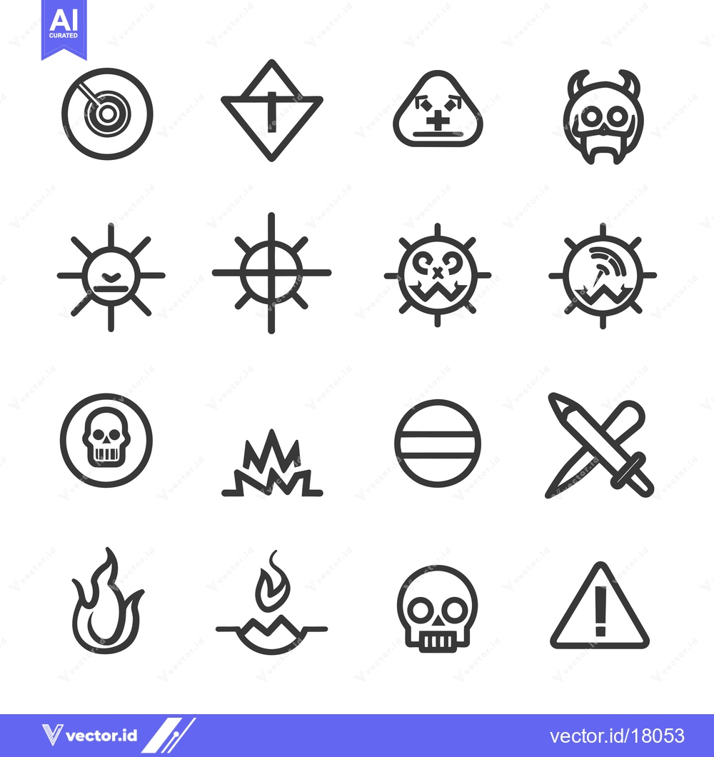 Premium Vector dari A Set of 16 Black and White Warning and Danger Icons