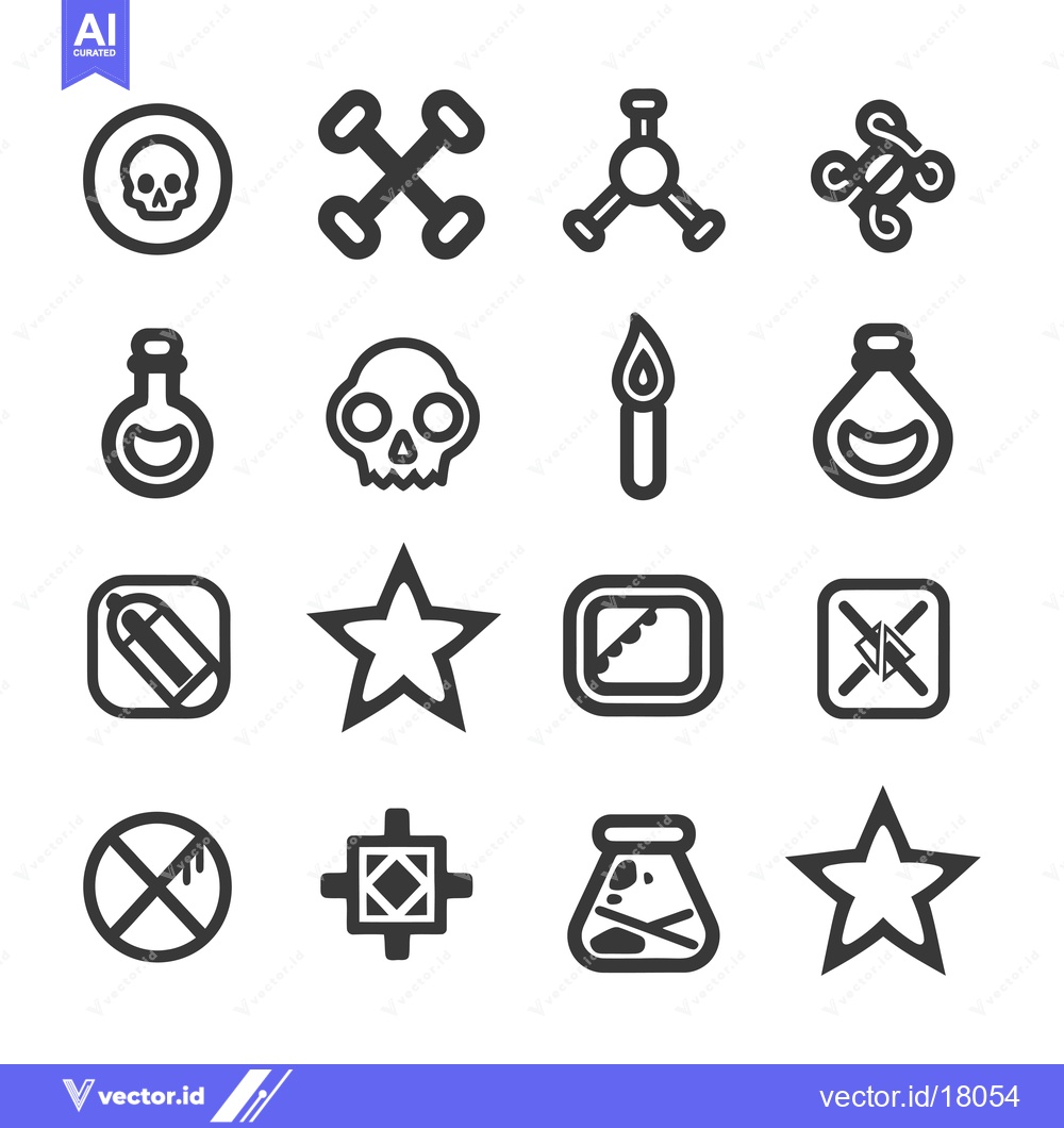Premium Vector dari A set of 16 black and white warning and danger symbols
