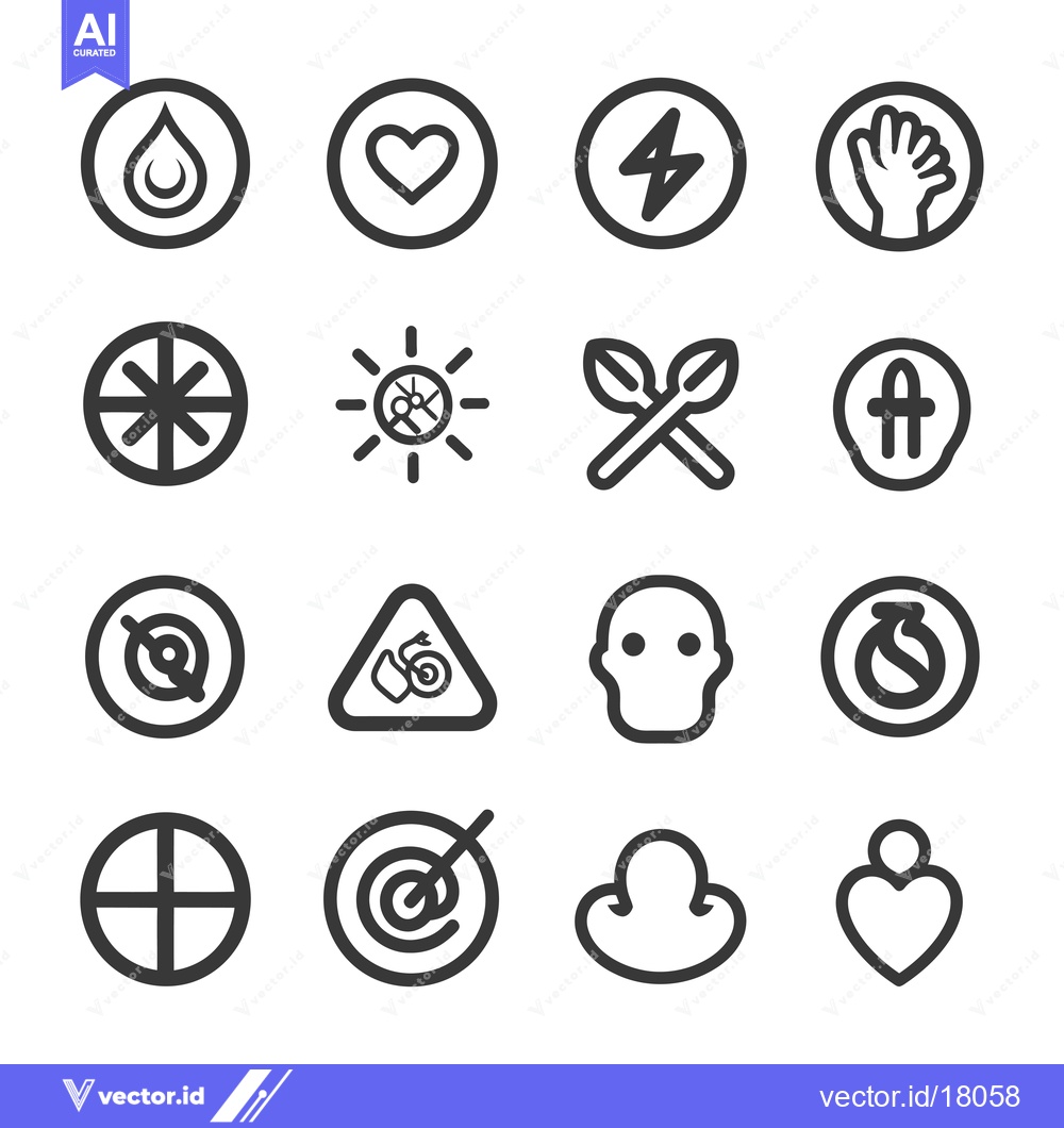 Premium Vector dari A Set of 16 Circular and Triangular Icons with Various Designs