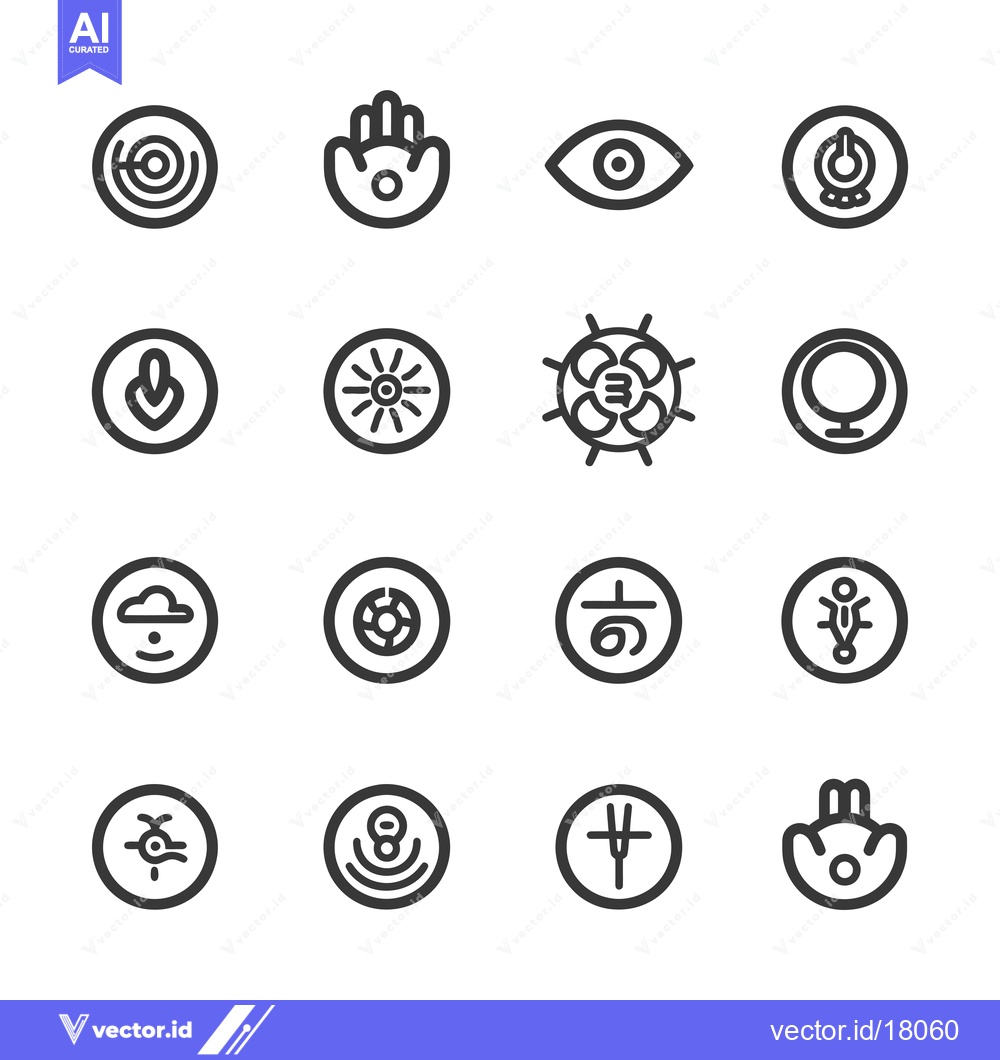 Premium Vector of A set of 16 circular icons with various abstract symbols
