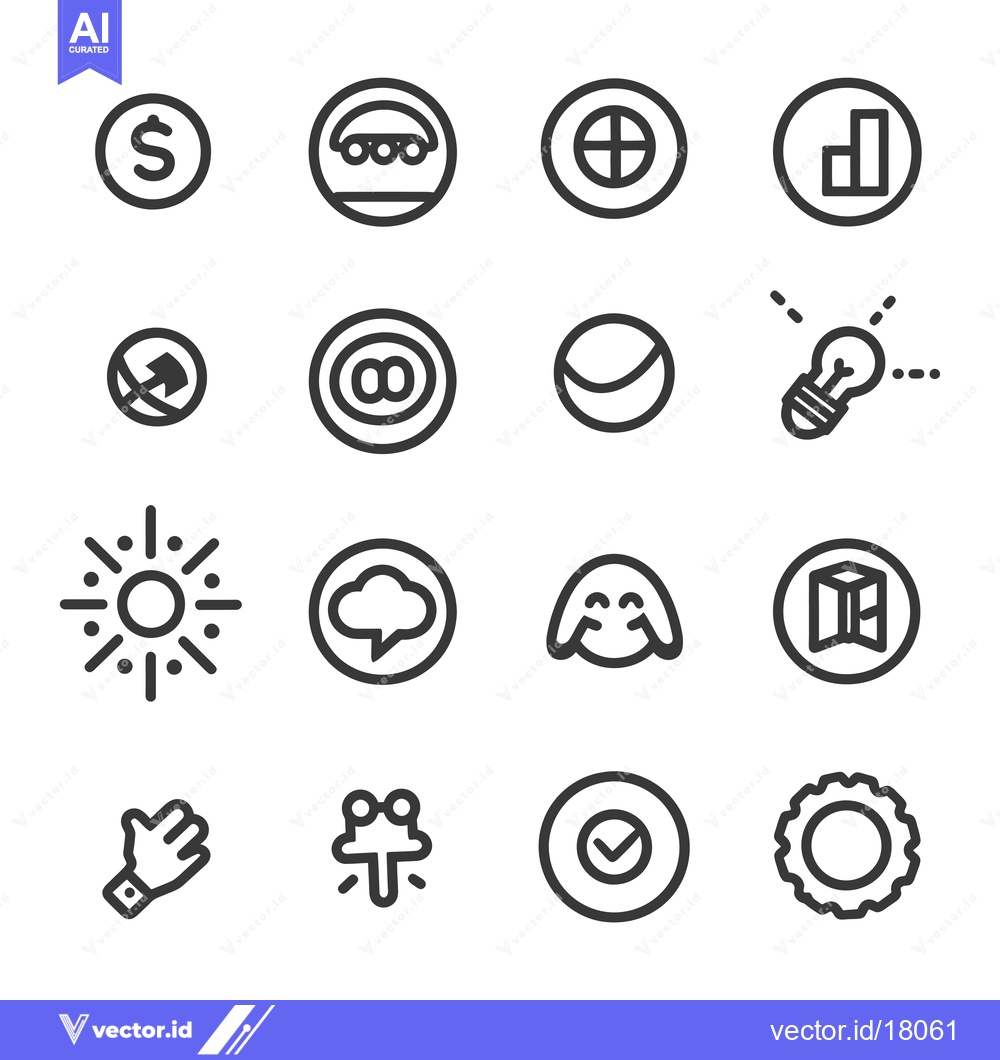 Premium Vector dari A Set of 16 Circular Icons with Various Symbols