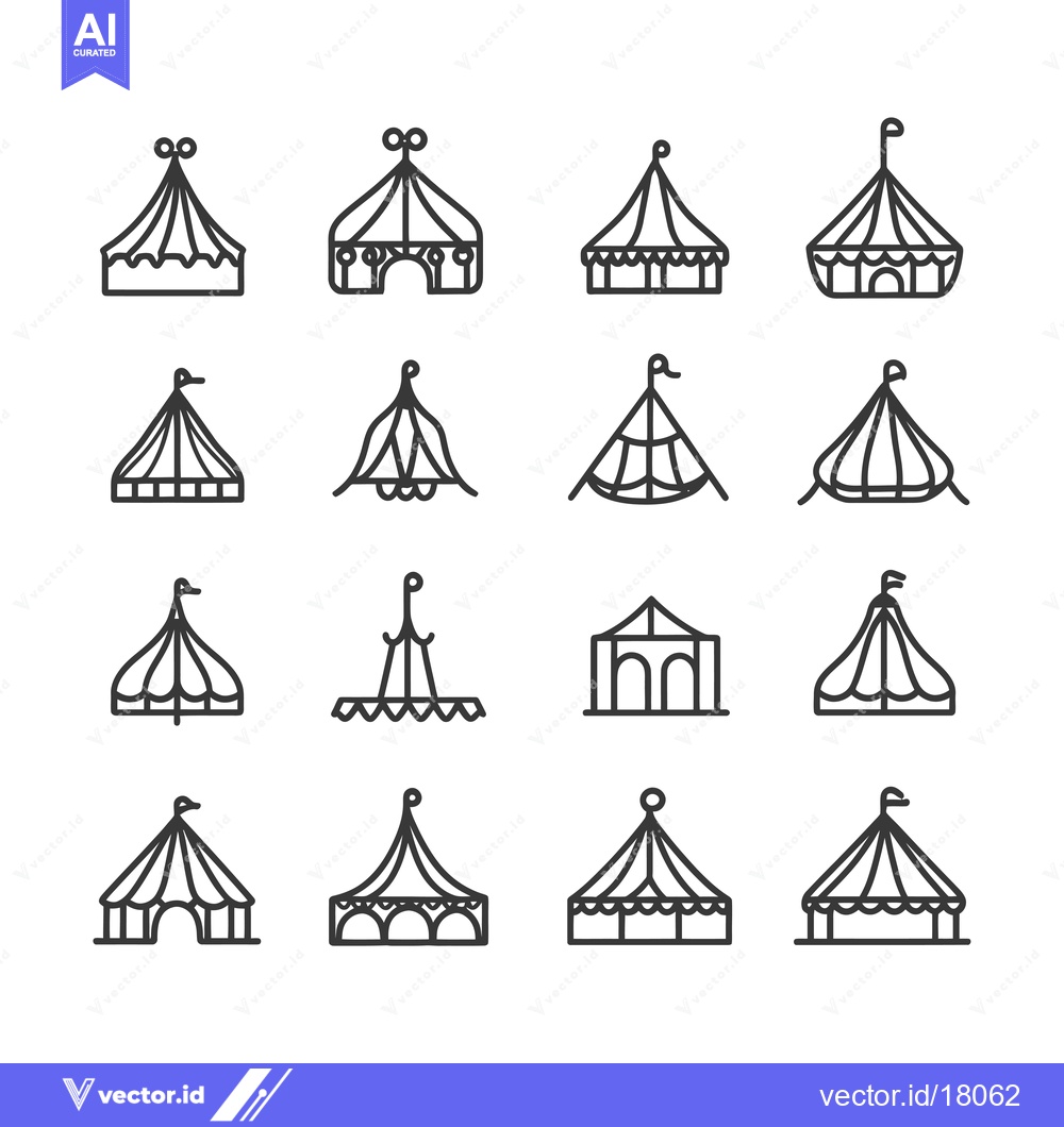 Premium Vector of A Set of 16 Circus Tent Outline Icons
