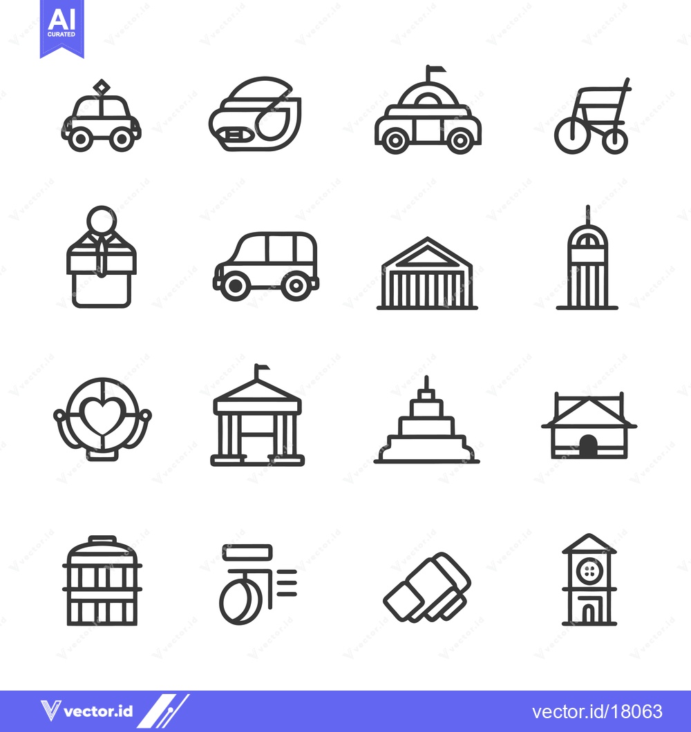 Premium Vector dari A Set of 16 City and Transportation Line Icons