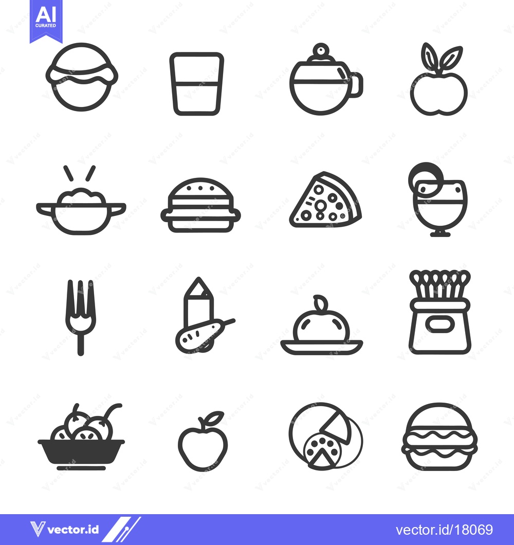 Premium Vector of A Set of 16 Food and Drink Icons in Outline Style