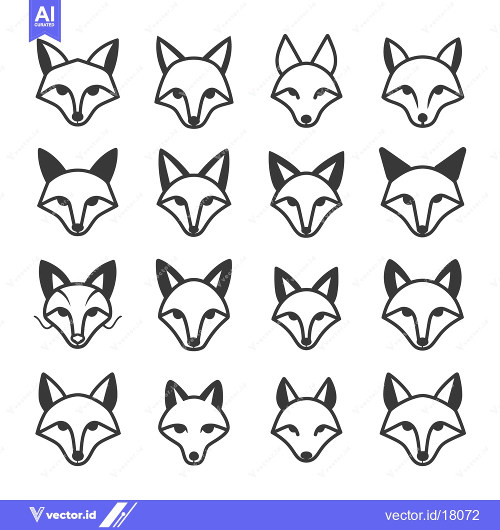 Premium Vector dari A Set of 16 Geometric Fox Head Icons with Variations