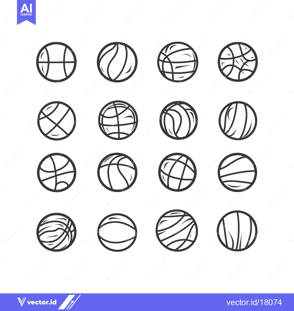 Premium Vector of A Set of 16 Hand-Drawn Basketball Icon Variations