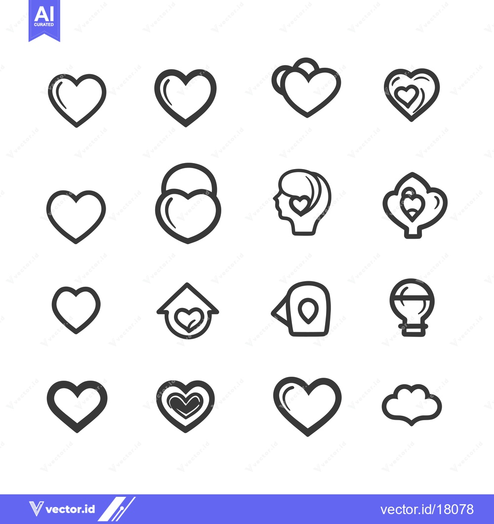 Premium Vector dari A Set of 16 Heart-Shaped Icons with Variations