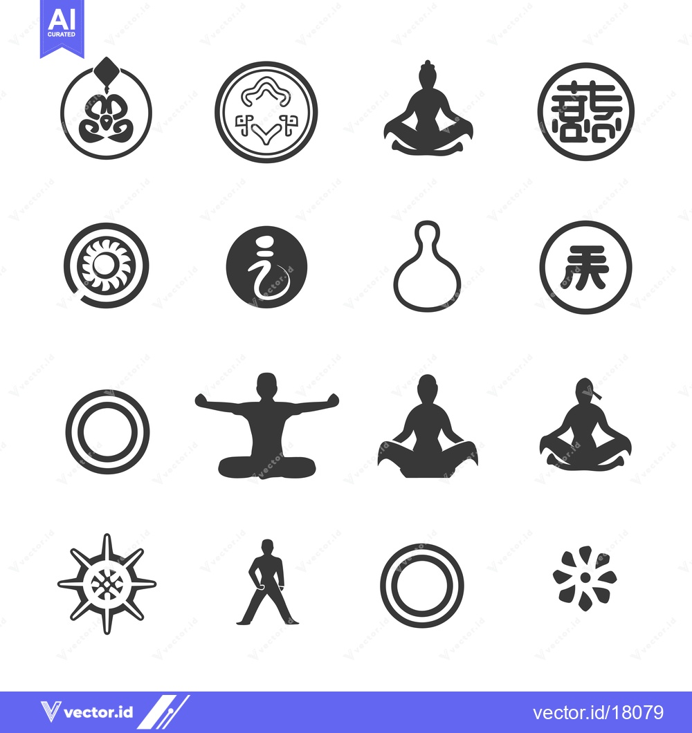 Premium Vector dari A set of 16 icons related to meditation and mindfulness.