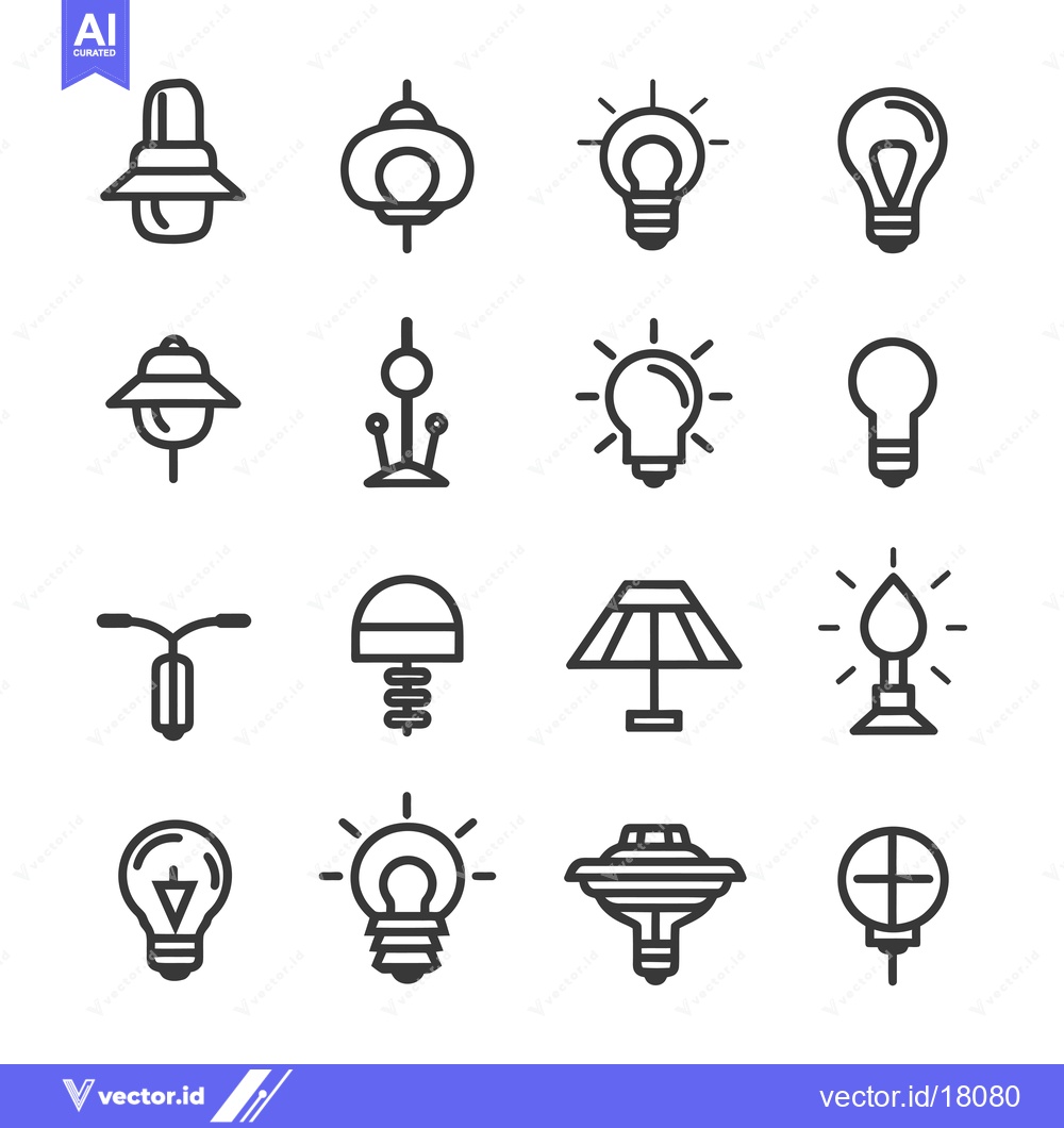 Premium Vector dari A Set of 16 Lightbulb and Lamp Icons