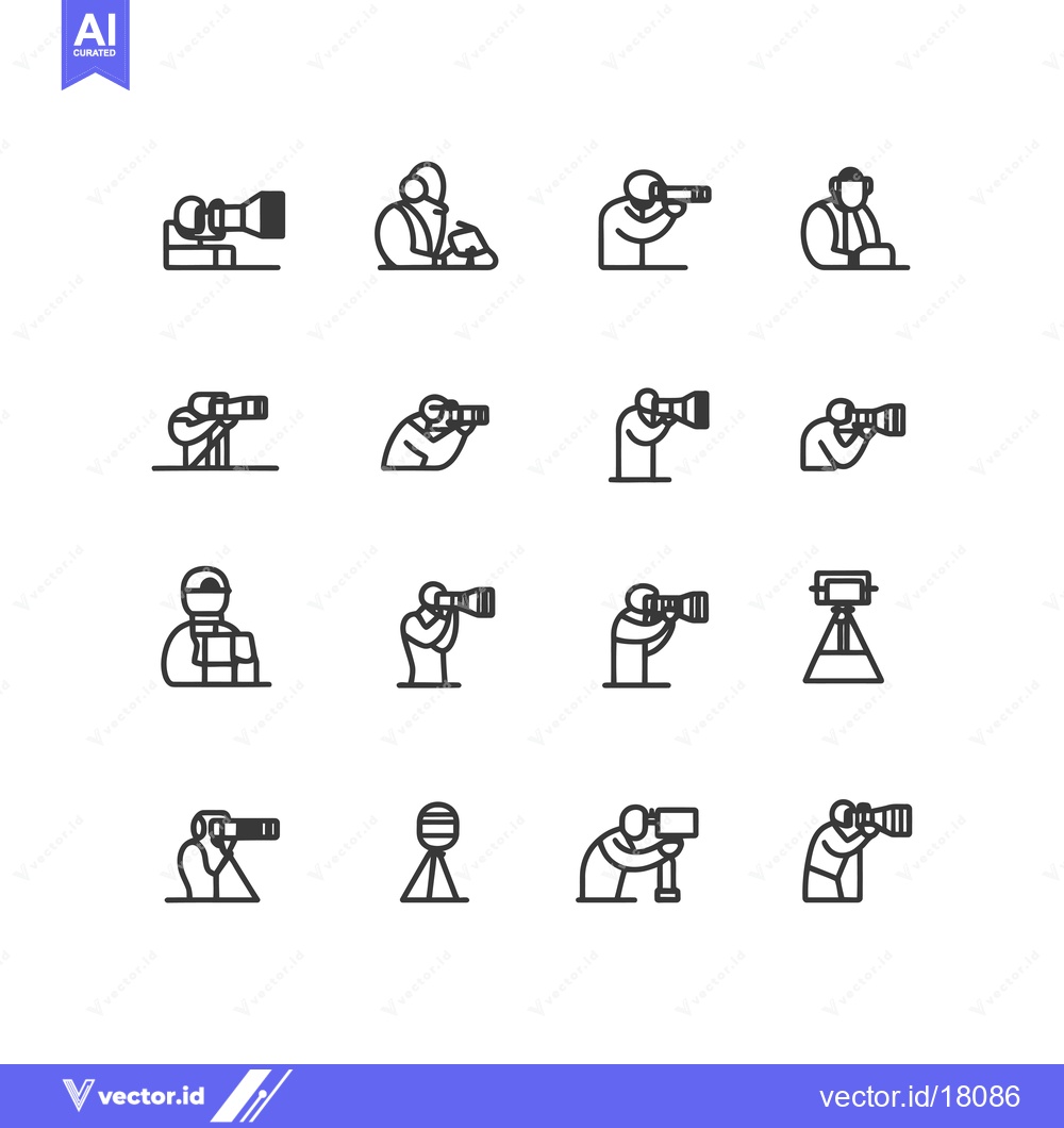 Premium Vector dari A Set of 16 Line Art Illustrations of Photographers and Photography Eq