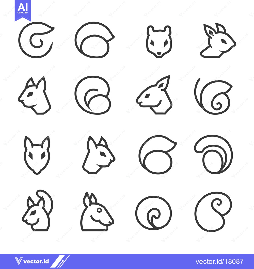 Premium Vector dari A Set of 16 Line Art Squirrel Icons and Tail Shapes