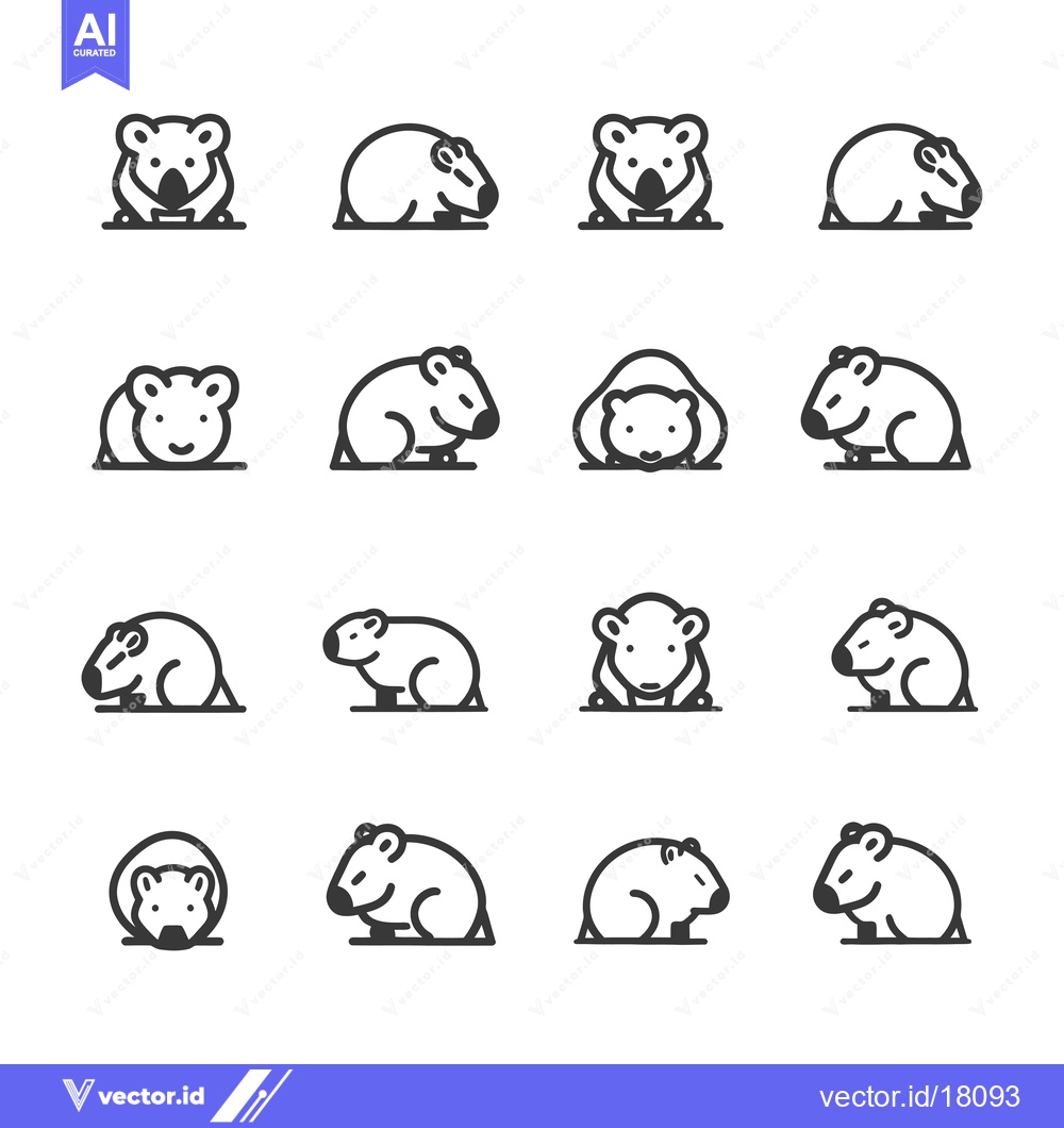 Premium Vector dari A Set of 16 Line Drawings of Capybaras in Various Poses