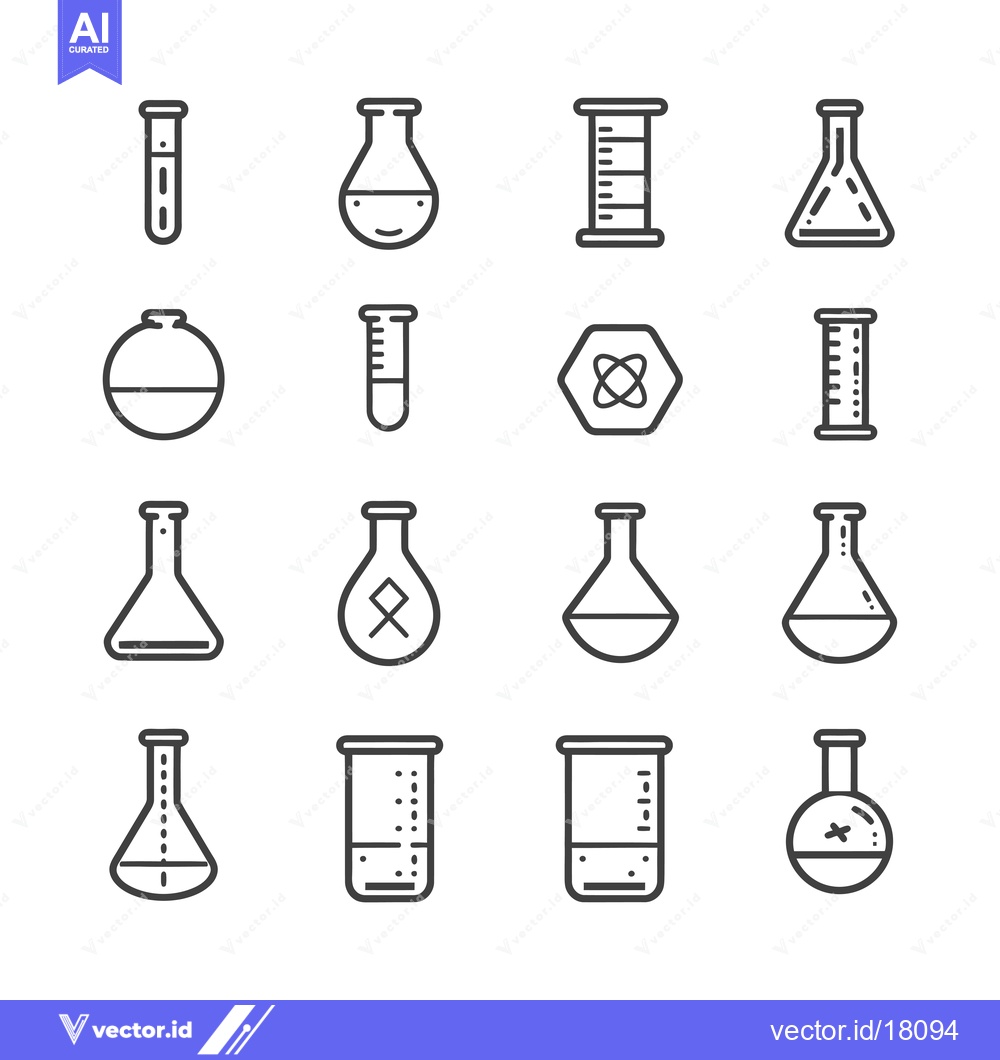 Premium Vector dari A Set of 16 Line Drawings of Laboratory Glassware