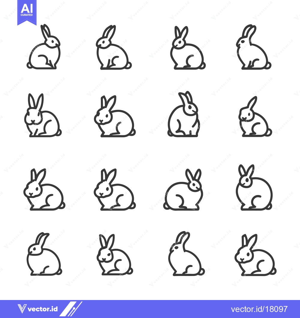 Premium Vector dari A Set of 16 Line Drawings of Rabbits in Various Poses