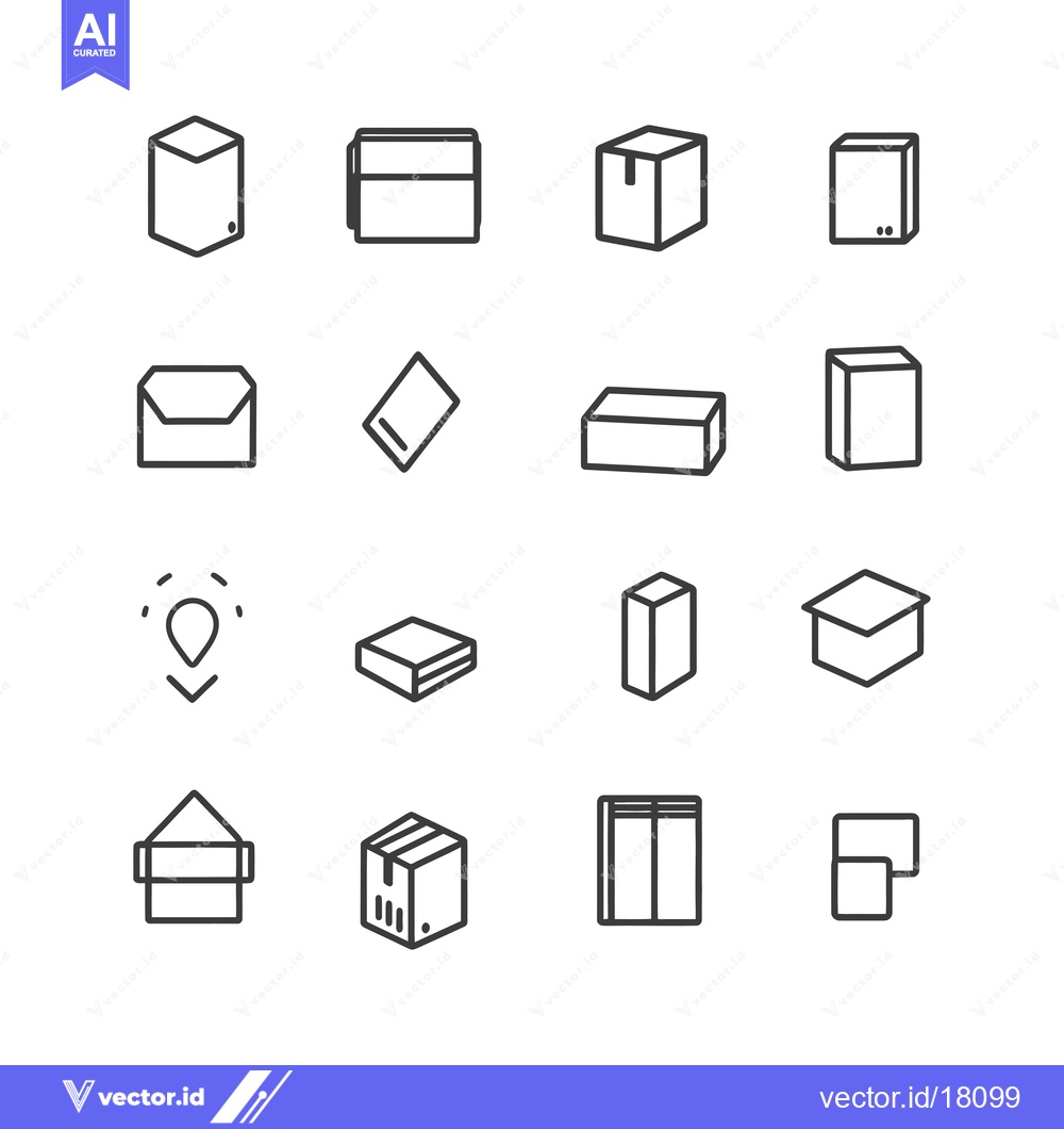 Premium Vector dari A Set of 16 Line Icons Depicting Different Types of Packages