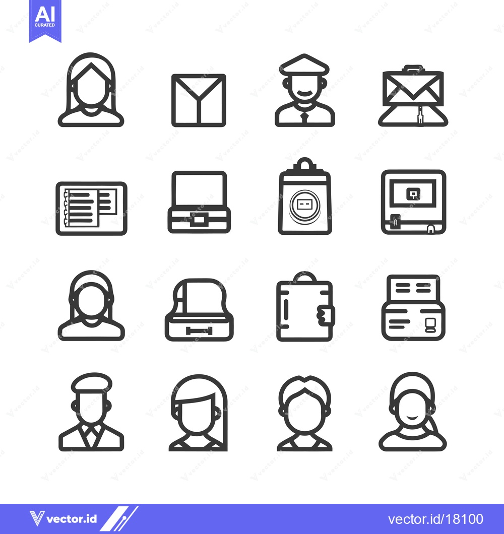 Premium Vector dari A Set of 16 Line Icons Depicting People and Mail-Related Objects