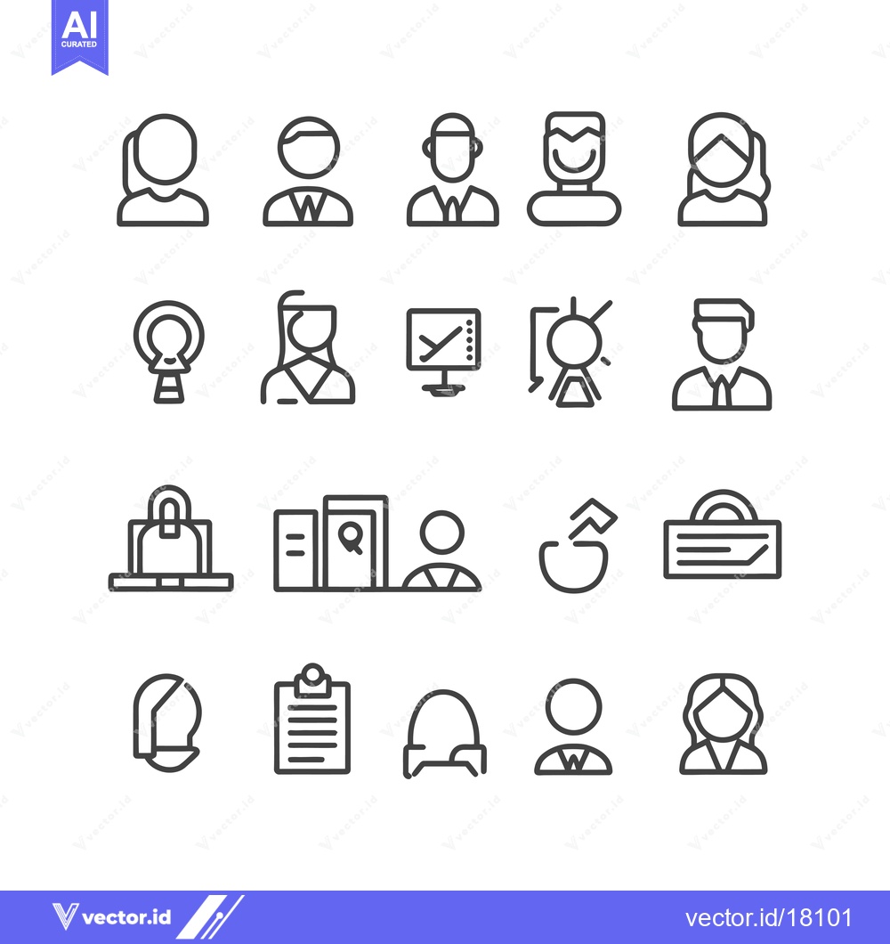 Premium Vector of A Set of 16 Line Icons Depicting People in Various Roles