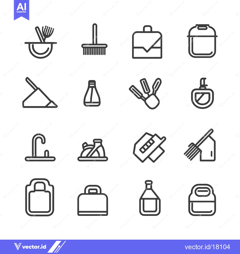 Premium Vector dari A Set of 16 Line Icons for Cleaning and Household Items
