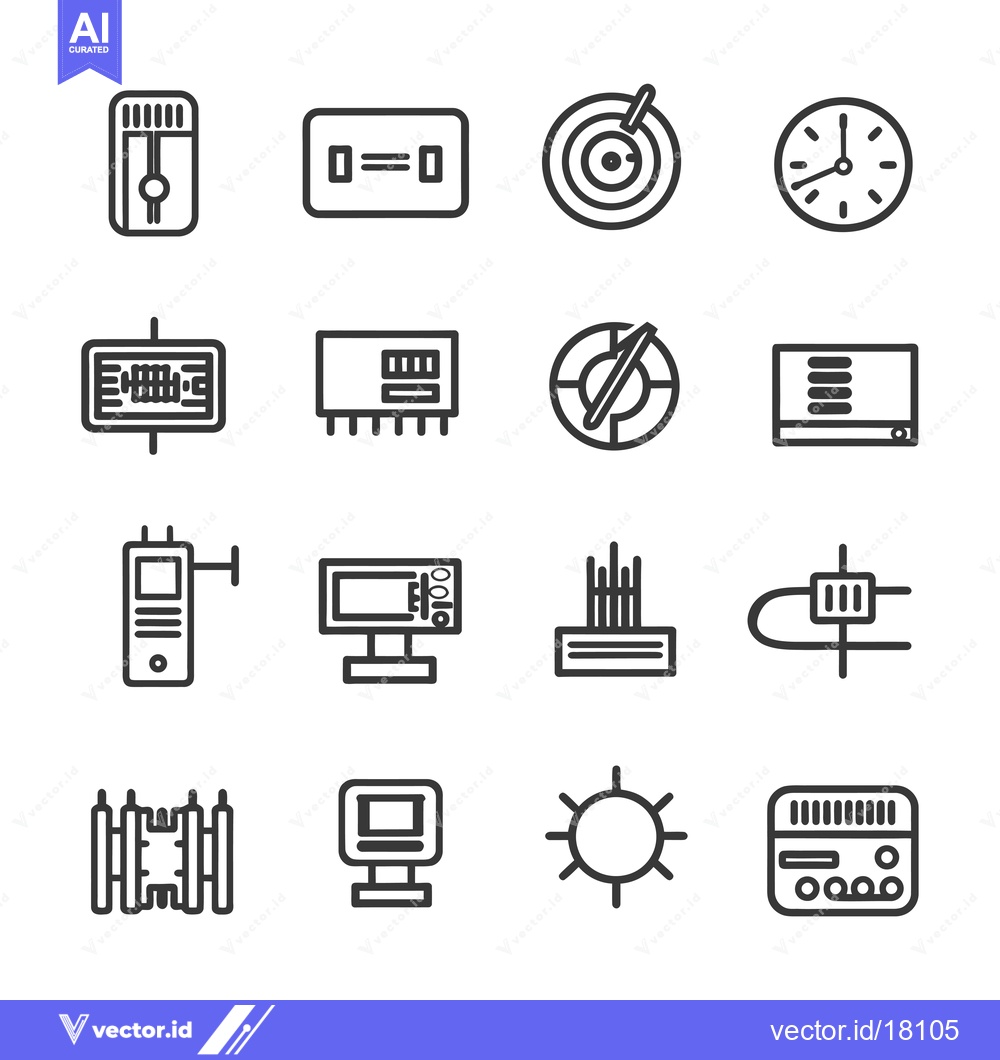 Premium Vector dari A Set of 16 Line Icons for Various Devices and Objects