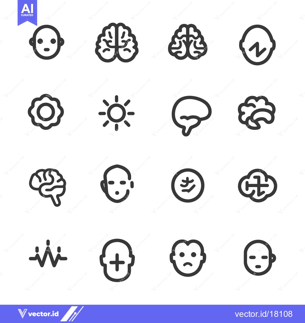 Premium Vector dari A Set of 16 Line Icons Representing Human Brain, Face, and Other Relat