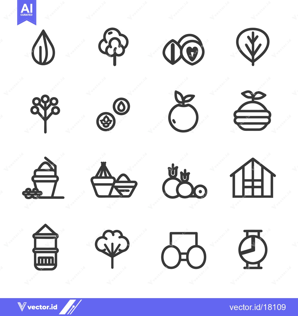 Premium Vector dari A Set of 16 Line Icons Representing Nature, Plants, and Agriculture