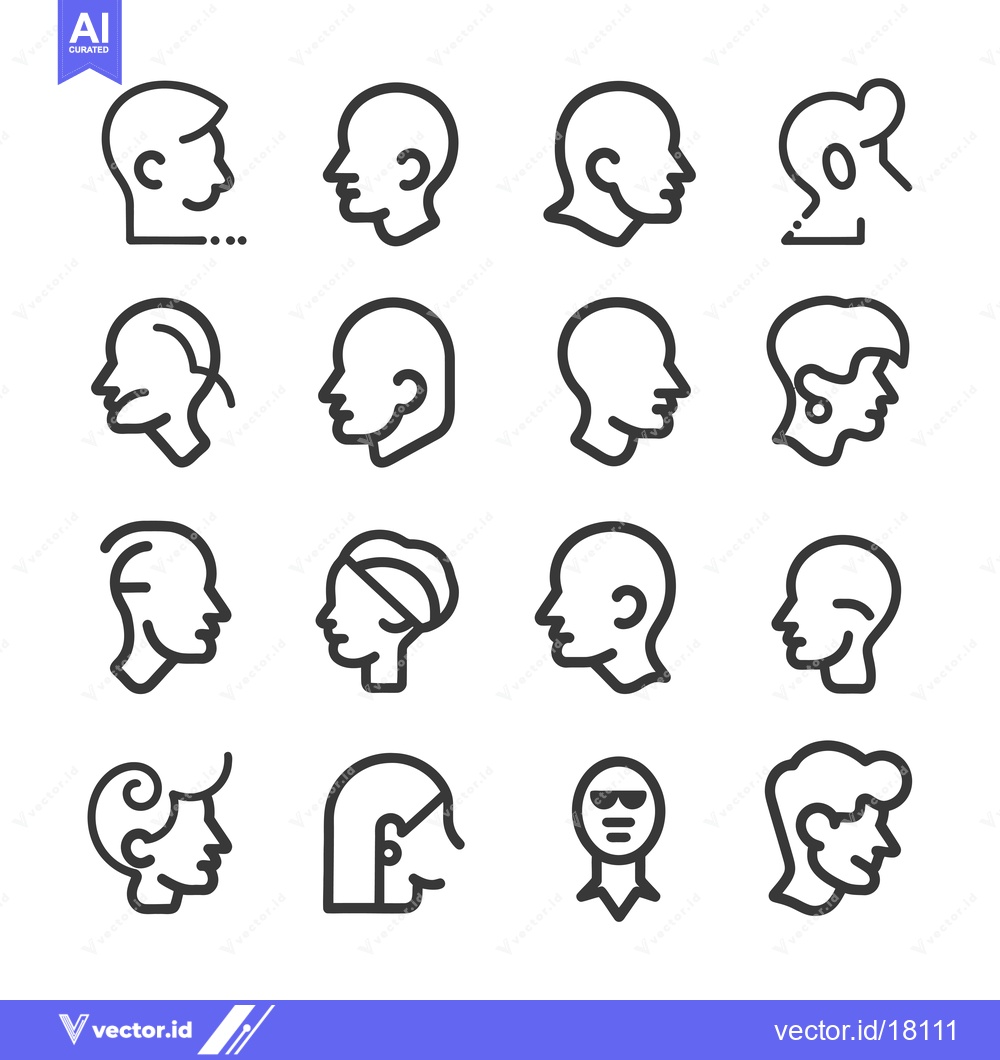 Premium Vector dari A set of 16 line icons representing various styles of haircuts and hai