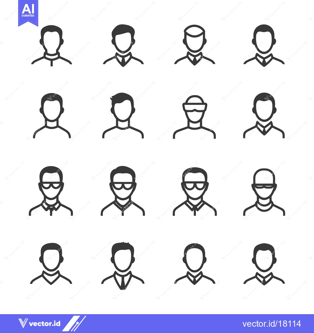 Premium Vector of A Set of 16 Male Profile Icons in Outline Style