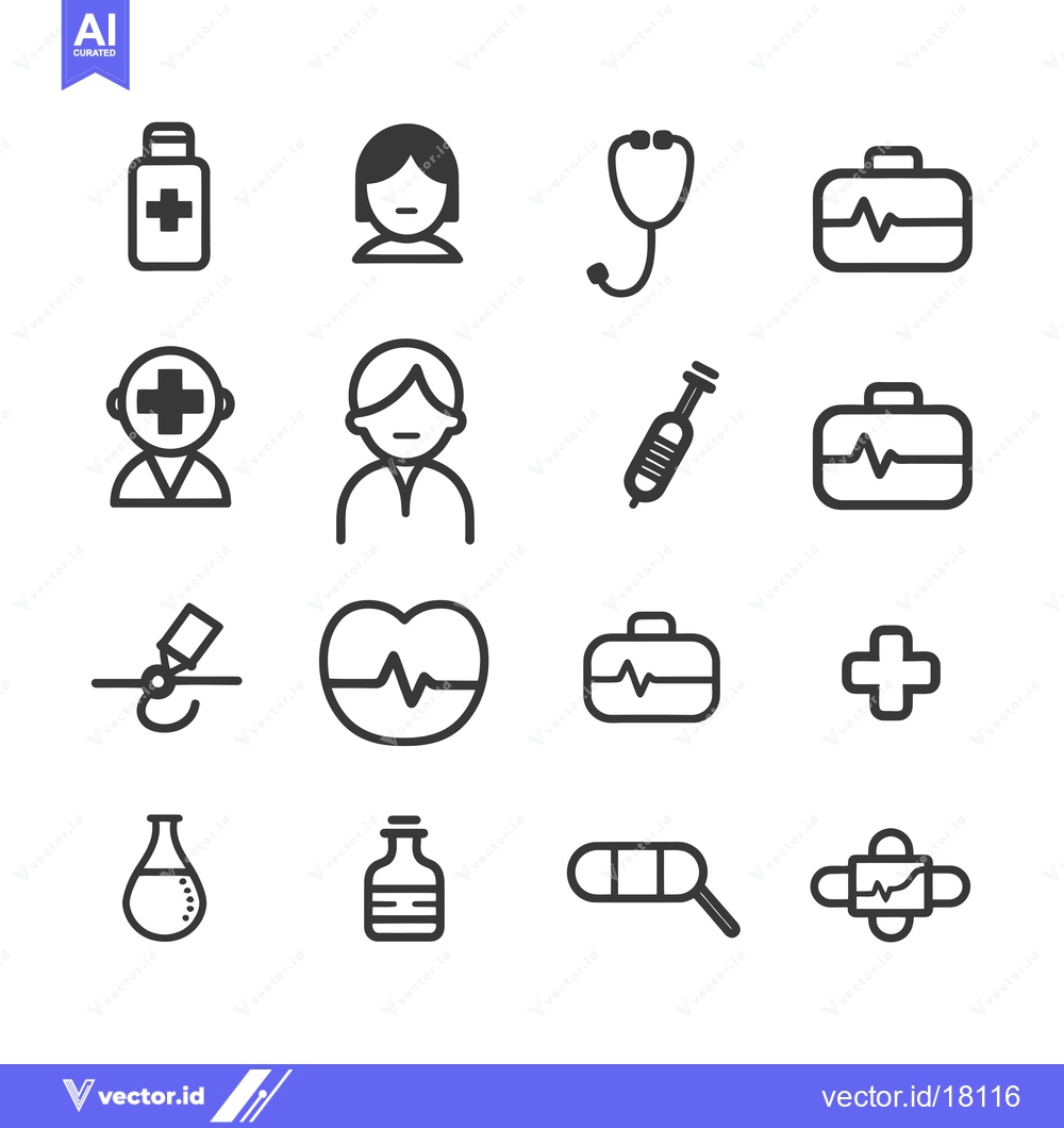 Premium Vector of A Set of 16 Medical Line Icons