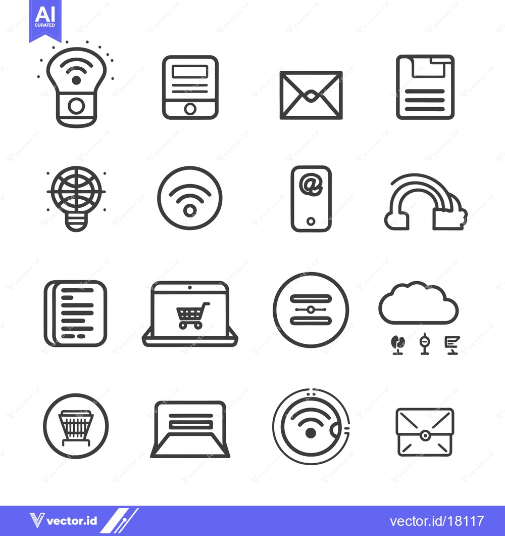 Premium Vector of A Set of 16 Modern Line Icons for Technology and Communication