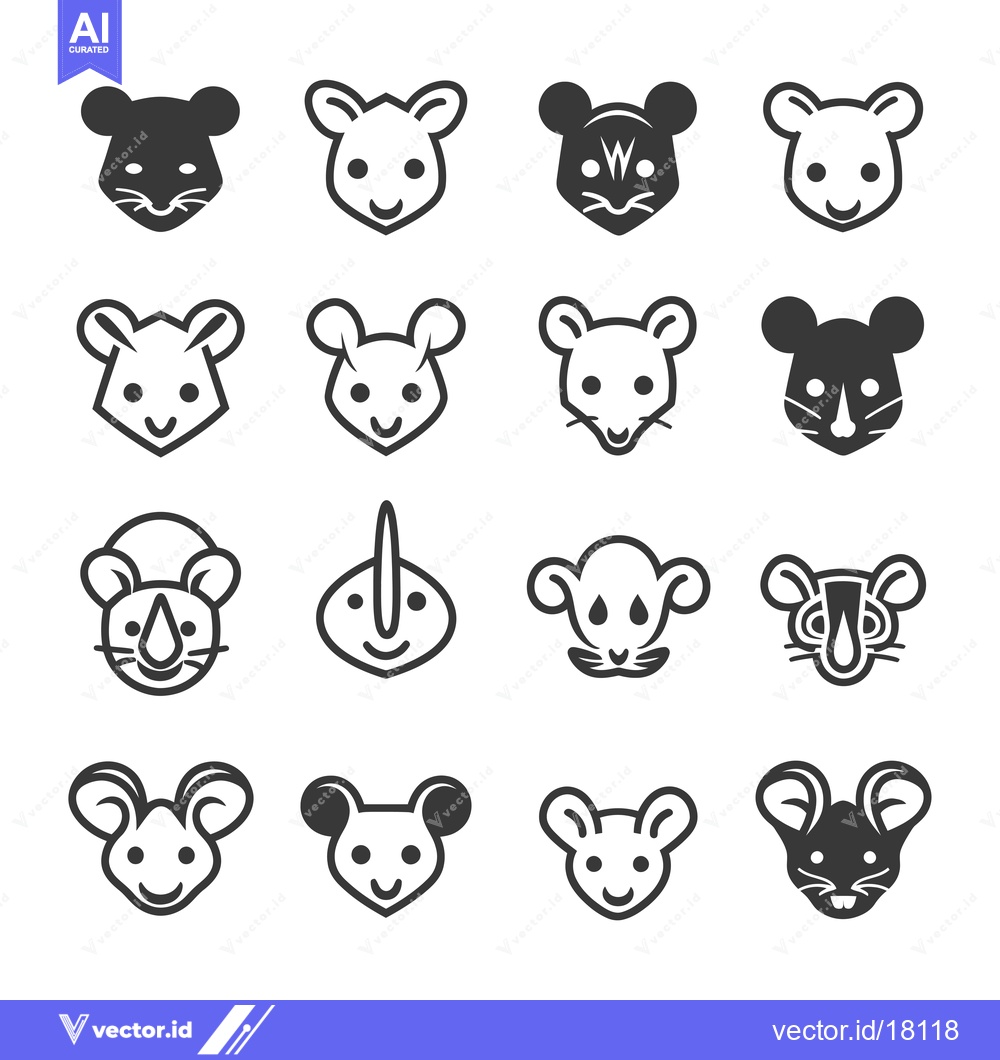 Premium Vector dari A Set of 16 Mouse Head Icons in Different Styles