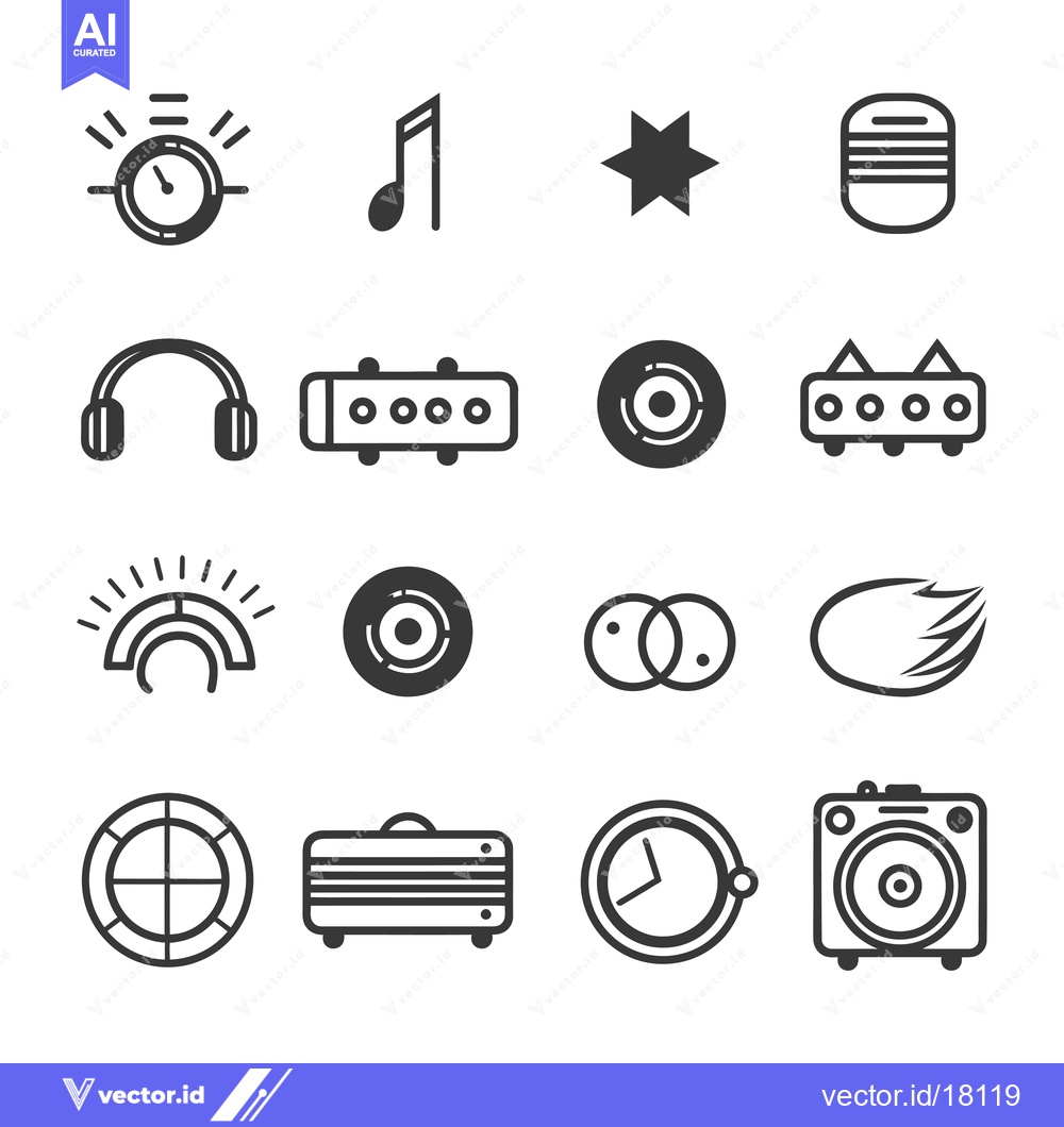 Premium Vector dari A Set of 16 Music-Related Line Icons