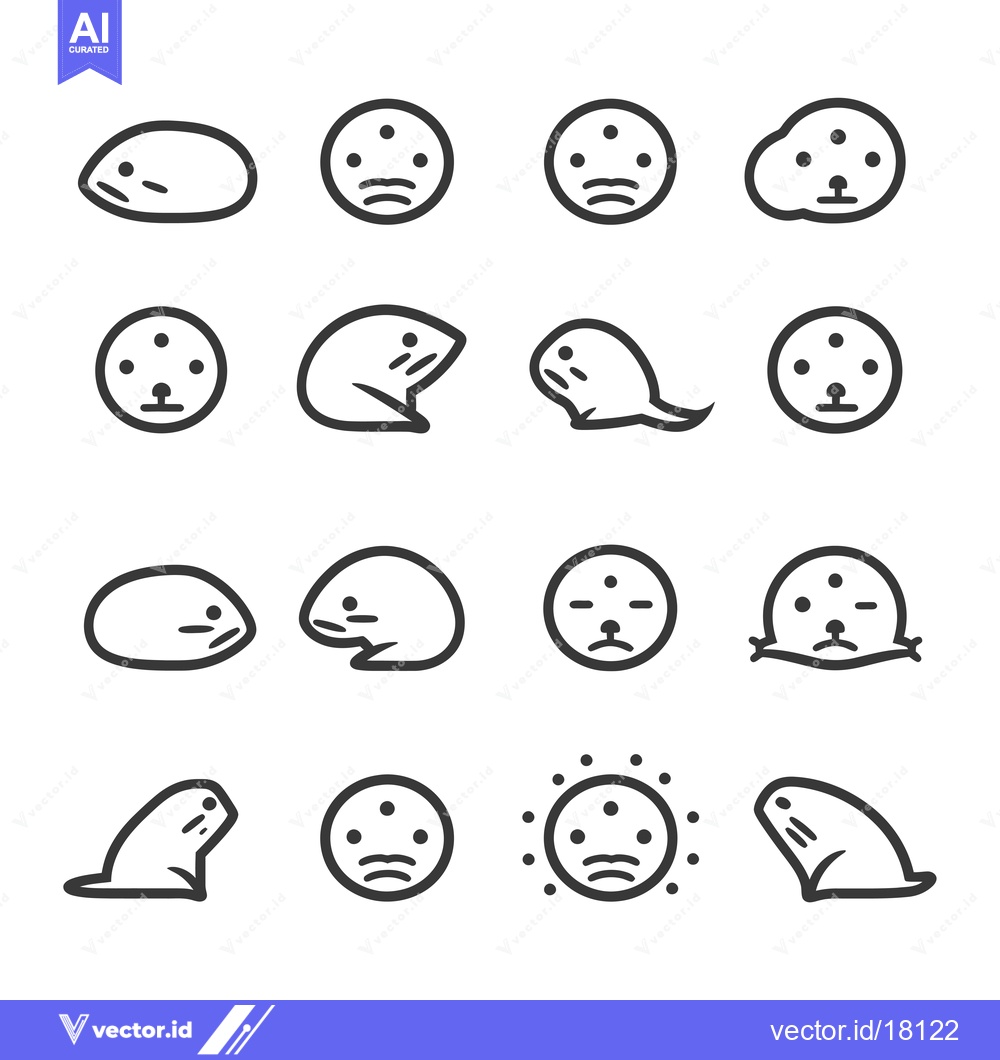 Premium Vector of A Set of 16 Outline Drawings of a Seal in Different Positions