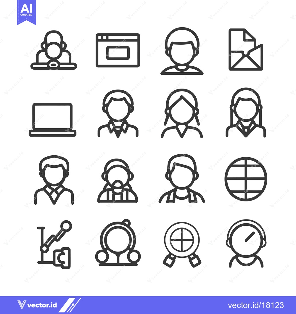 Premium Vector dari A Set of 16 Outline Icons Depicting People, Technology, and Communicat
