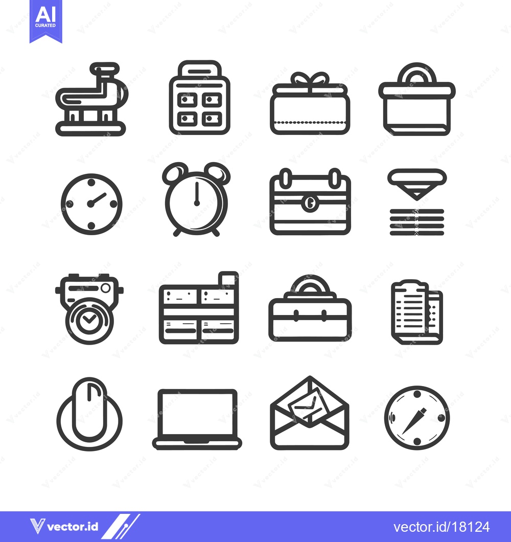 Premium Vector dari A Set of 16 Outline Icons Depicting Various Everyday Objects