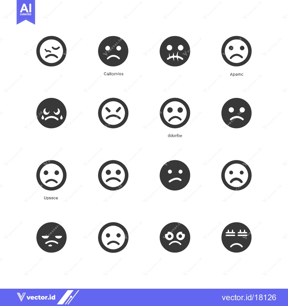 Premium Vector dari A Set of 16 Sad Emojis or Facial Expressions