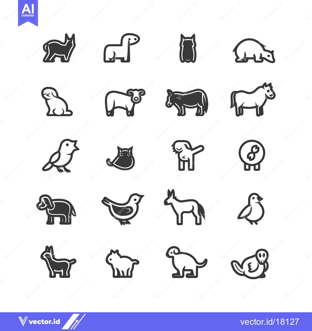 Premium Vector of A Set of 16 Simple Animal Icons in Black and White