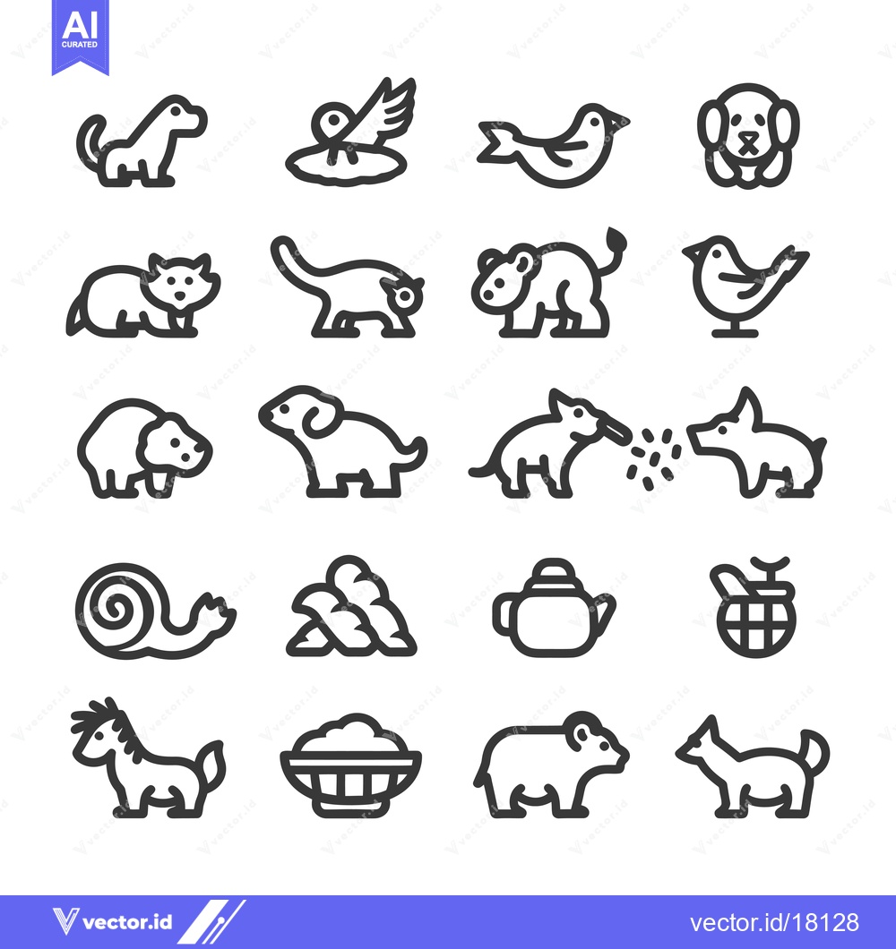 Premium Vector of A Set of 16 Simple Animal Icons with Line Art Style