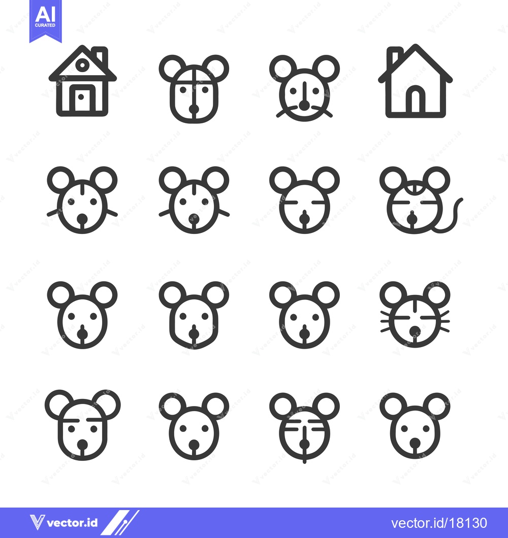 Premium Vector dari A set of 16 simple black and white icons of mice and houses
