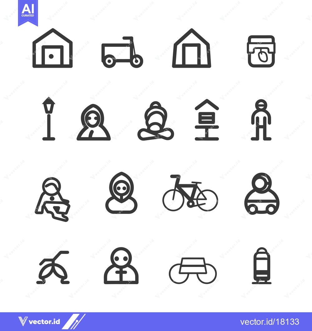 Premium Vector dari A set of 16 simple black and white line icons depicting various activi