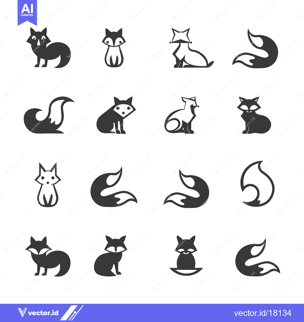 Premium Vector dari A Set of 16 Simple Fox Icons in Various Poses